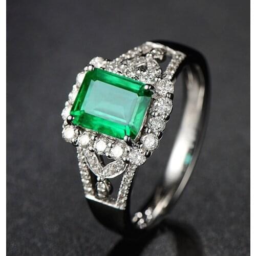 QTT Vintage Trend 925 Silver Rings for Female Luxury Womens Ring Green Zircon Square Temperament Wedding Charm Jewelry