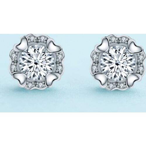 Silver 925 Original Total 1 Carat Diamond Test Past D Color Moissanite Heart Cushion Gemstone Engagement Earrings Fine Jewelry