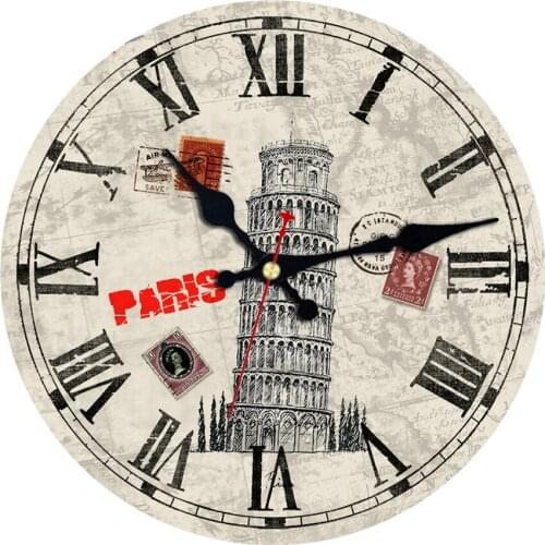 Shabby Chic Leaning Tower Design Clock Silent Home Cafe Office Bar Decorative Watches Art Wall Vintage Large Wall Clock Gift
