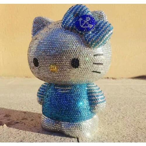 Navy Suit KT Piggie Bank Coin Saving Box Blue Sparkling Rhinestones Kitty Figurines Kids Gifts Cute Miniature Home Desk Decor