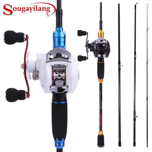 Sougayilang 4 Section Carbon Portable Fishing Rod with Baitcasting Reel Combo for Boat Sea Freshwater Travel Bass Carp Fishing