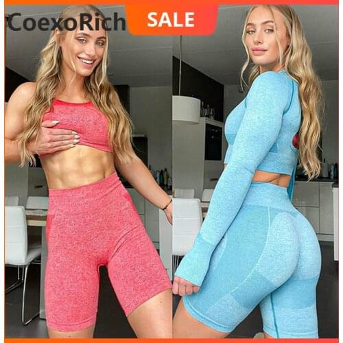 Sport Set Tracksuit Women Fitness Gym Clothing Seamless Yoga Suit Crop Top Bra Running Tights Leggings Shorts Sportswear