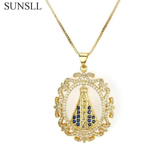 SUNSLL Two Color Copper Multicolor Cubic Zirconia Pendant Necklaces Womens Fashion Jewelry Nossa Senhora CZ Colar Feminina
