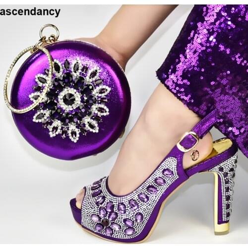 New Wedding Shoes Bride Cristal Buckle Strap Luxury Shoes Women Designers Women Italian African Party Pumps Shoes and Bag Party