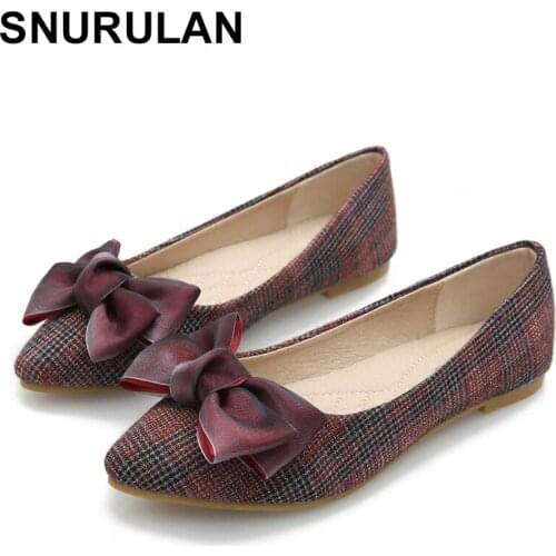 SNURULAN Flat Shoes Women Slip On Butterfly-knot Cute Shoes Plus Size Womans Shoes Fashions 2020 Zapatos Comodos De Mujer Kadın