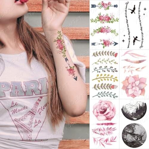 Waterproof Temporary Tattoo Sticker Color Peony Rose Flower Arrow English Letter Line Flash Tatoo Body Art Child Kid Fake Tatto