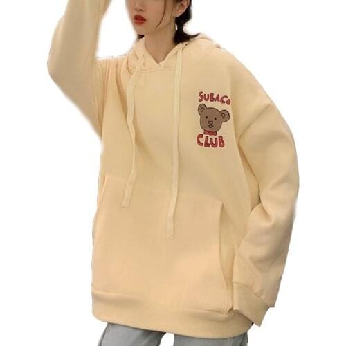 2020 Autumn And Winter New Plus Velvet Thick Ladies Hoodie Korean Version Of Ins Loose Cartoon Letters Printing Women Sweatshirt