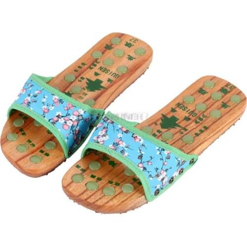 Female money antiskid jade massage wooden sandals clogs flat color wood slippers more massage shoes