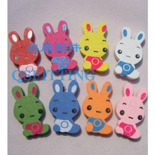 100pcs/lot shipping free children handcraft jewelry findings,new style,cartoon wooden beads,lovely rabbit,mix color
