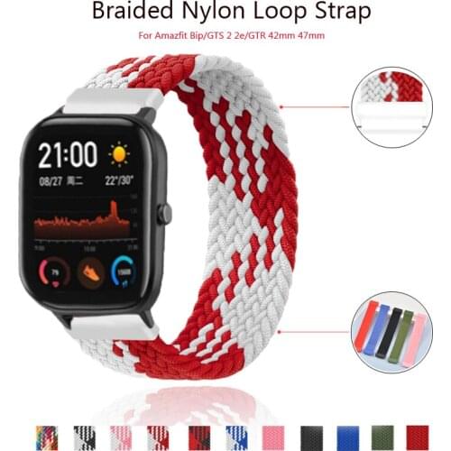 20mm Nylon Braided Strap For Amazfit Bip/Bip Lite WatchBand Solo Loop Wristband For Amazfit GTS 2 2e/GTS/GTR 42mm 47mm Bracelet