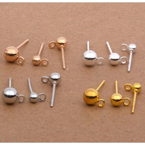 20Pcs 3MM 4MM 5MM Metal Color Rhodium Gold Silver Kc gold Ball Earring Stud with Jump Ring Diy Pin Earrings Parts Accessories