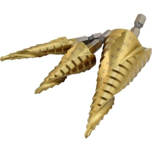3pcs/set HSS Spiral Grooved Step Cone Drills Bits Set Hole Cutter Tool 4-12/20/32mm