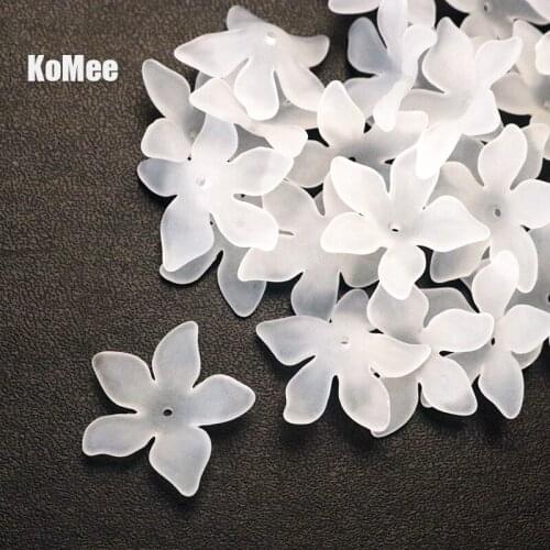 500pcs White 27mm Transparent Acrylic Frosted Flower Beads Caps For DIY Craft Jewelry Making Findings Accessories Supplies