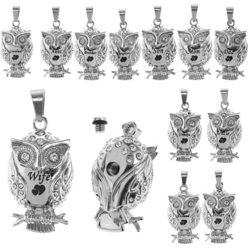Chubby Perched Rhinestone Crystal Classic Owl Bird Memorial Keepsake Ashes Urn Pendant Cremation Casket Jewelry Charms