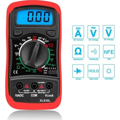 XL830L Pocket Digital Multimeter Electrical Test Meter AC DC Volt Ammeter OHM Circuit Checker Tester Buzzer With Backlight