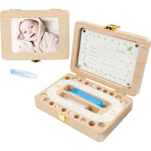 Baby Photo frame English Wooden Baby Tooth Box Organizer Milk Teeth Storage Umbilical Lanugo Save Collect Baby Souvenirs Gifts