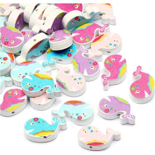 DIY Multicolor 50X Mixed Cartoons Whale Wooden Bead Loose Spacer Bead For Jewelry Making 26MM
