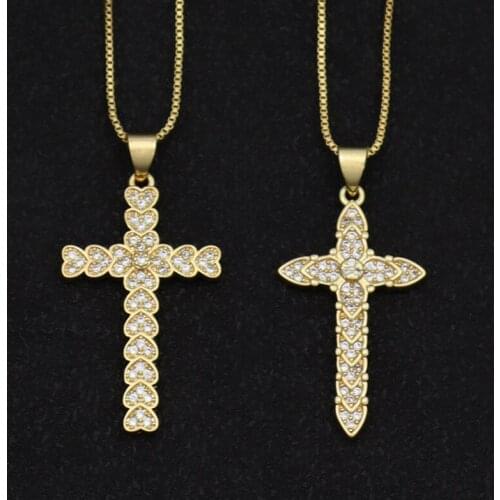 Exquisite Flower New Style Punk Neck Accessories Gold Heart Cross Pendant Necklace Men Women Jesus Christian Jewelry