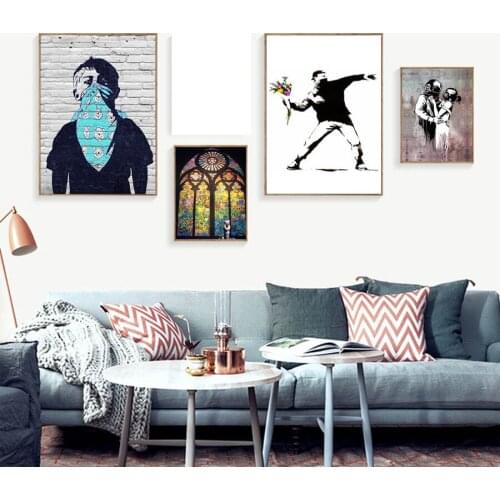 Painting Wall Artwork Banksy Graffiti Prints Modular Canvas Poster Picture Modern Home Decoration Bedside Background Framework