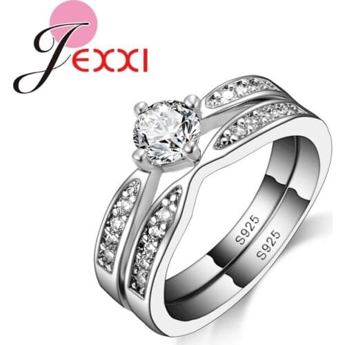 Round White CZ Simple Elegant 925 Sterling Silver Engagement Rings Set For Women Wedding Ring Bague Jewelry