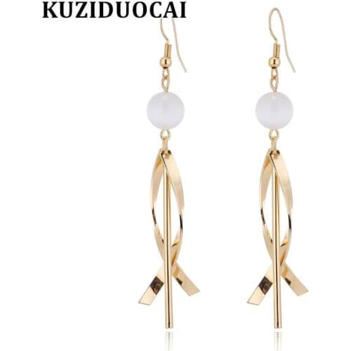 Kuziduocai 2018 New ! Fashion Fine Jewelry Copper Natural Opal Pearl Camber Spiral Tassel Stud Earrings For Women Gifts E-1136