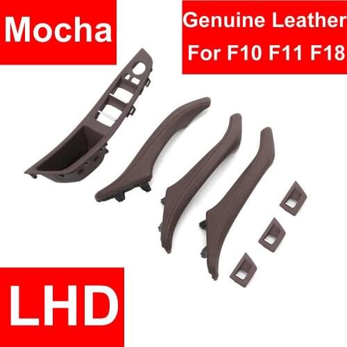 Genuine Leather Left Hand Drive LHD For BMW 5 series F10 F11 F18 Mocha Car Interior Door Handle Inner Panel Pull Trim Cover Arm