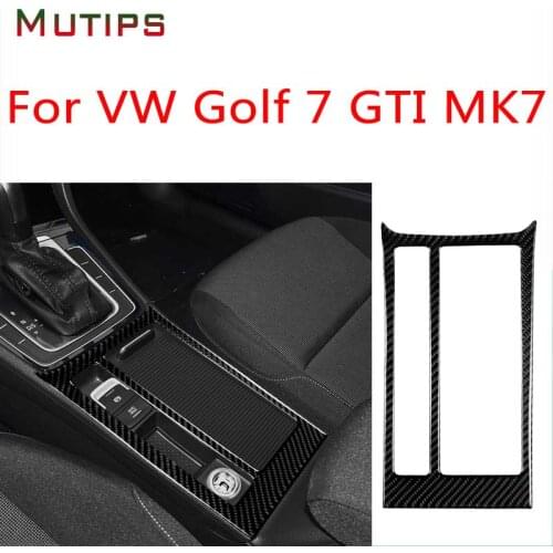Mutips Car Gear Shift Box Water Cup Holder Panel Cover Trim Carbon Fiber Sticker For VW Golf 7 GTI MK7 2013 2014 2015 2016 2017