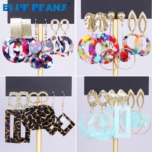 BLUE BEANS acrylic set earrings fashion jewelry drop earrings women 2021 long earrings set geometry earring boho lovely girl cc