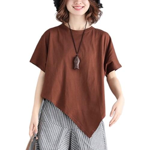 Irregular Cotton Women T-Shirts 2021 Summer New O-Neck Solid Batwing Sleeved Loose Female Casual Pulls Tops Tees