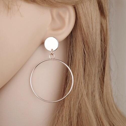 New Retro Personality Fashion Simple Big Circle Earrings Geometric Alloy Metal Round Earrings Gifts For Friends