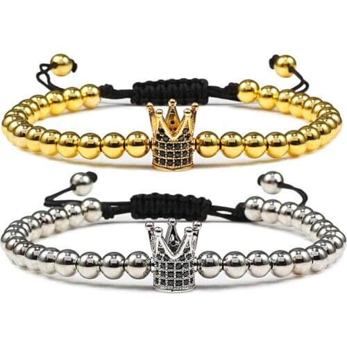 New Adjustable Luxury Bracelet Pave CZ Crown Fashion Bead Braided Charm Bracelets&Bangles For Men or Women Jewelry Gift Pulseira