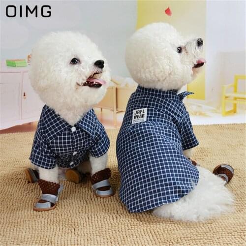 OIMG Cool Dog Blouse Pet Puppy Clothes Blue Plaid Boy Dog Shirts for For Small Dogs Clothes French Bulldog Chihuahua Costumes