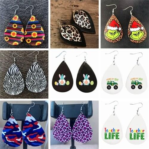 Wholesale Faux leather Earrings18Pairs/ Set For Animal Leopard Earrings Grinch Sunflowers Earrings Cheers Mom Dance Earrings