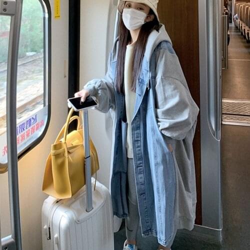 IEQJ 2021 Autumn Winter Patchwork Cowboy Lamb Wool Coat Womens Korean Version Medium And Long Casual 3T4567