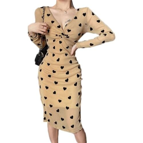 Sexy Royal Sister Ruffled V-neck Dress Female Spring and Autumn Slim Long-sleeve Dot Elegant Dress Women NS2588