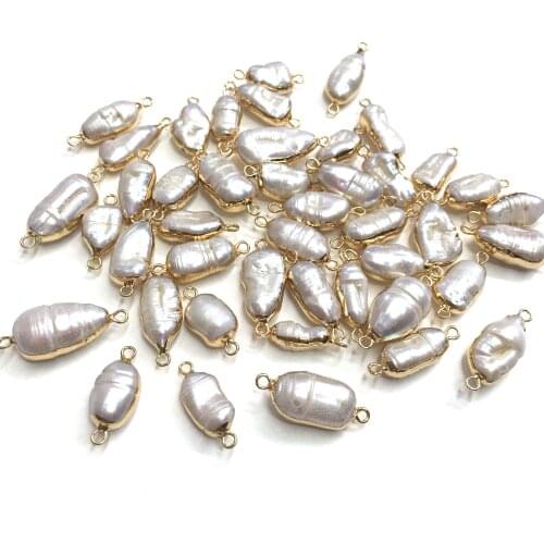Natural Freshwater Pearl Pendant irregular Double hole connector Pendants for Jewelry Making DIY Bracelet Necklaces Accessories