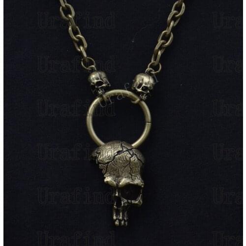 Half Skull Skeleton Pendant Necklace Pagan Gothic Steam Punk Jewelry For Party