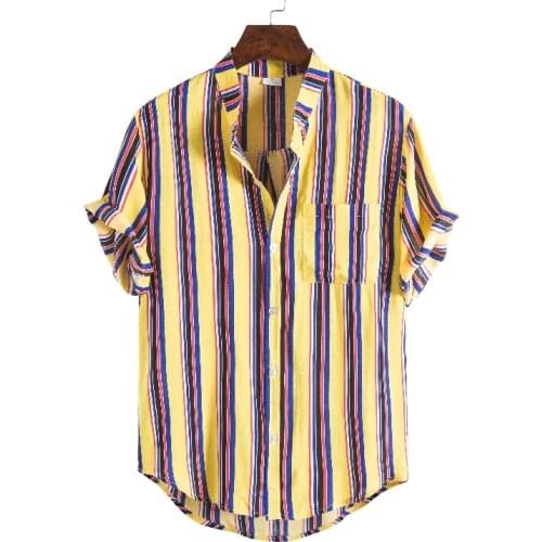 Casual Stripe Collar Shirt Men Cotton Slim Fit Man Shirts Short Sleeve Shirts Man summer Mens Clothing