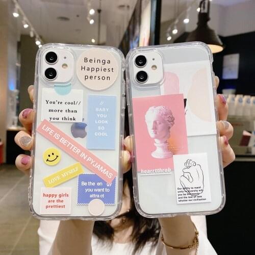 For iPhone 11 12 Pro Max Mini X XS XR 7 8 plus SE 2020 cute protective cover fashion statue transparent phone case