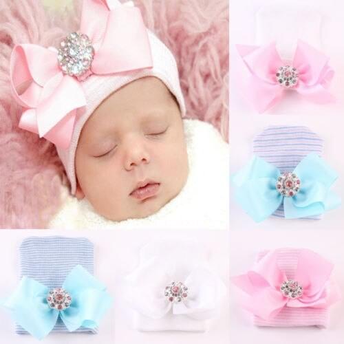 Pudcoco Newest Cute Newborn Baby Girl Comfy Bowknot Hospital Cap Beanie Hat Kids Accessories