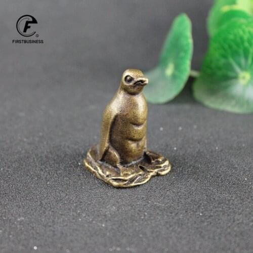 Retro Solid Copper Penguin Ornaments Brass Antarctic Cute Animal Mini Figurines Desktop Statue Handpieces Paperweight Tea Pet