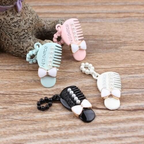 MRHUANG 10pcs/pack 12*22mm Bow Comb Enamel Charms With Pearl Alloy Oil drop fit Necklace bracelet DIY Fashion Jewelry Accessory