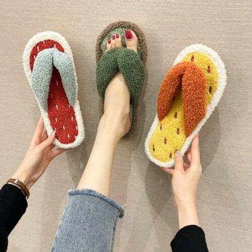 Fashion Furry Slides Warm Flat Mules Slippers Flip-Flops Girl Slip On Indoor Home No-Slip Comfortable Shoes 2021 Spring Autumn