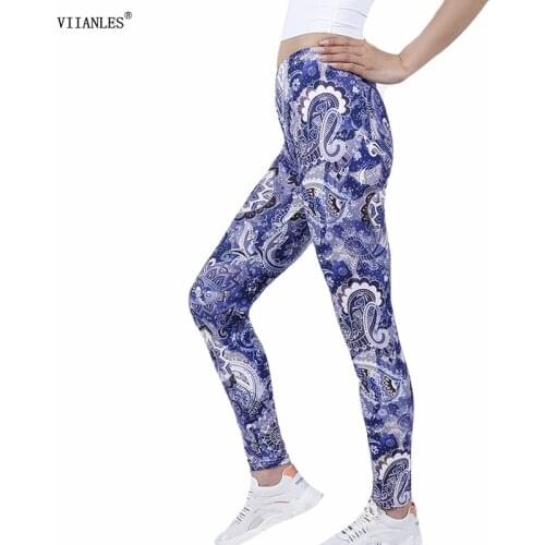 VIIANLES Sportswear Women Fitness Trousers Workout Fashion Leggings Floral Print Push Up Women Elastic Leggins Summer Tights