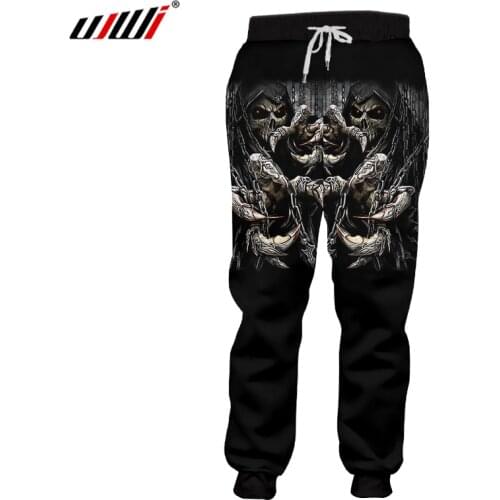 UJWI Full Sportswear Pants Mens Fitness Workout Pants Print 3D Key Chain Skull Skinny Sweatpants Trousers Jogger Pants Homme