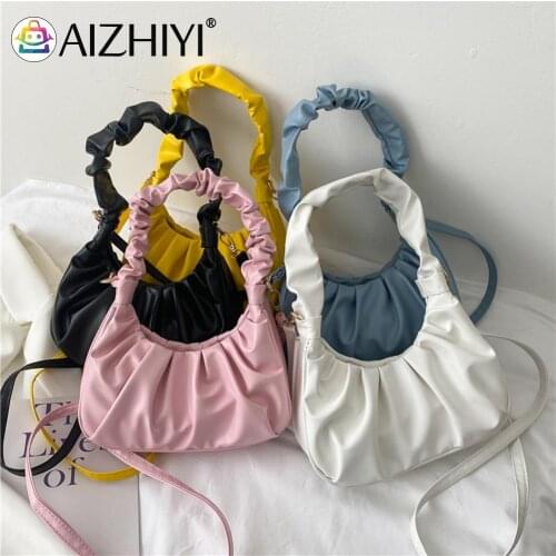 Fashion Pure Color Bags Underarm Bag Women Small Pleated Shoulder Hobos Armpit Hasp Pleated Tote Dumpling Women Bag