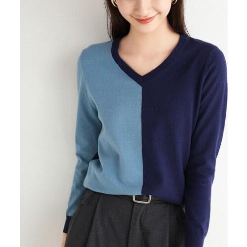 Cashmere Sweater Women Fall Winter 2020 New V-neck Color Fashion Women Pullover Women Loose Knitted Sweater Women