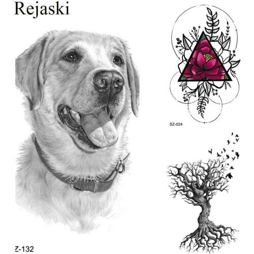 Labrador Dog Temporary Tattoo Stickers Women Body Arm Leaf Black Fake Tatoo Men Kids Waterproof 3D Tattoo Golden Retriever