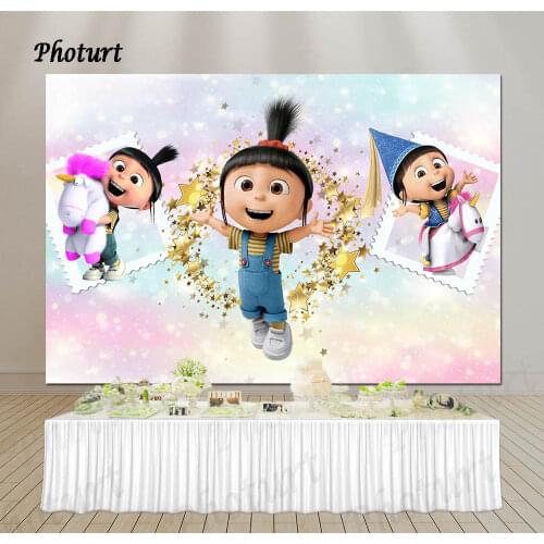 PHOTURT Agnes Birthday Party Backdrop Cartoon Toy Photography Background Golden Star Glitter Vinyl Photo Banner Decorate Props
