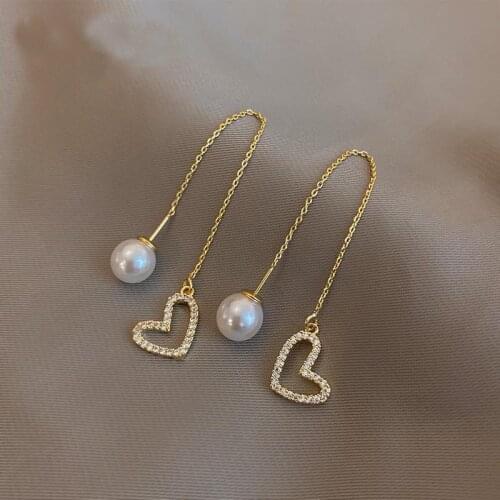 YAOLOGE For Women Full Rhinestone Heart Drop Earrings Trendy Pearl Earrings 2021 Fashion Jewelry Ear Accessories Gift Oorbellen